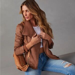 Women's Brown Faux Leather Jacket